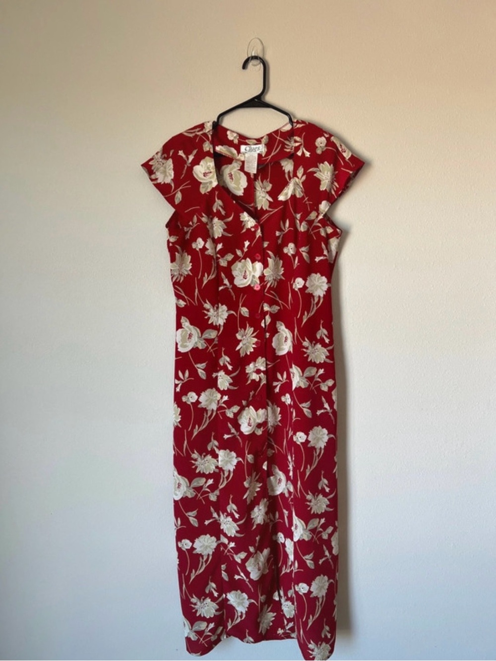 VTG 90s Clues Collections Red Floral Maxi Dress Cap Sleeve Size 14